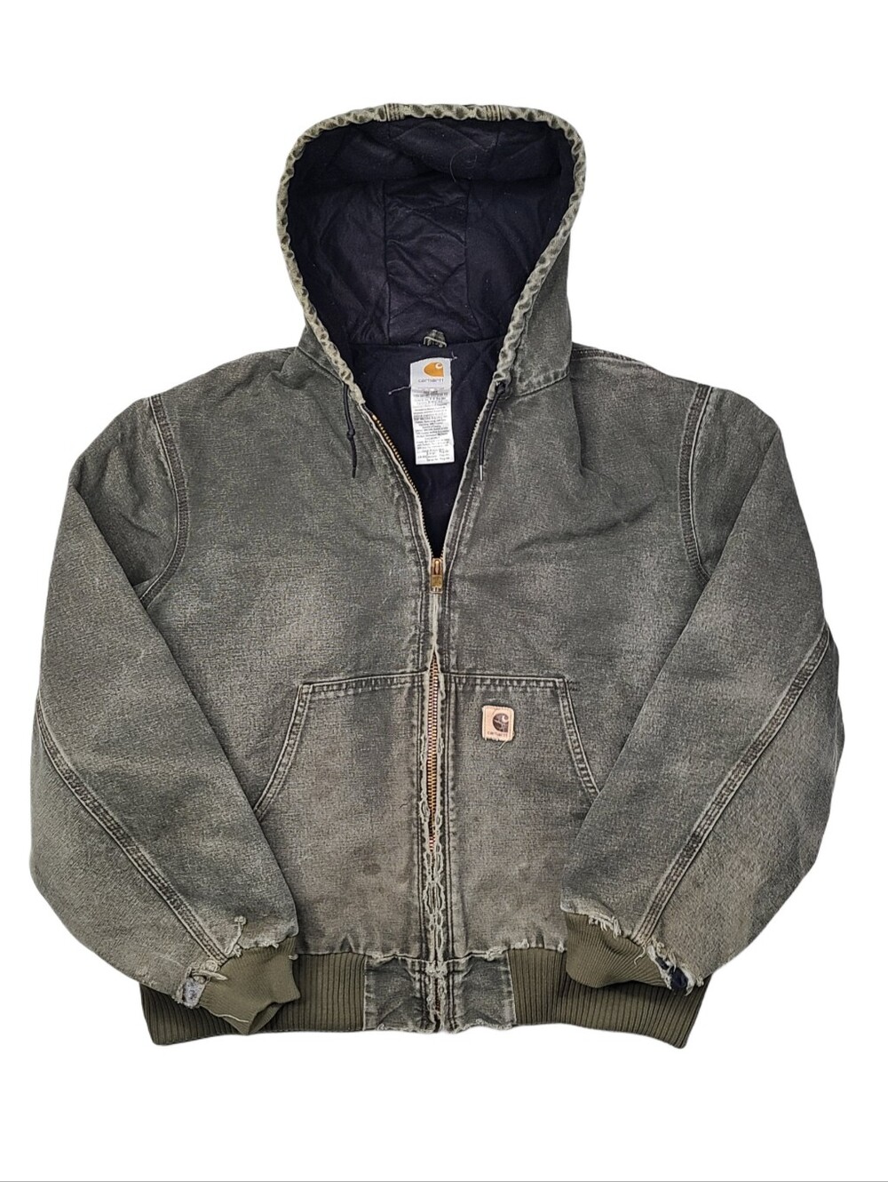 Carhartt J130 Moss Green Sandstone Active Jacket L Distressed Vintage Hooded
